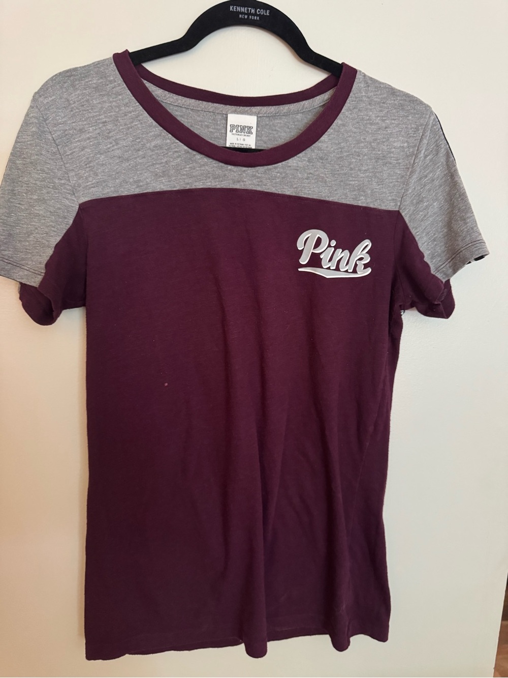 PINK Victoria's Secret Heather Gray & Maroon Two-Tone Tee
